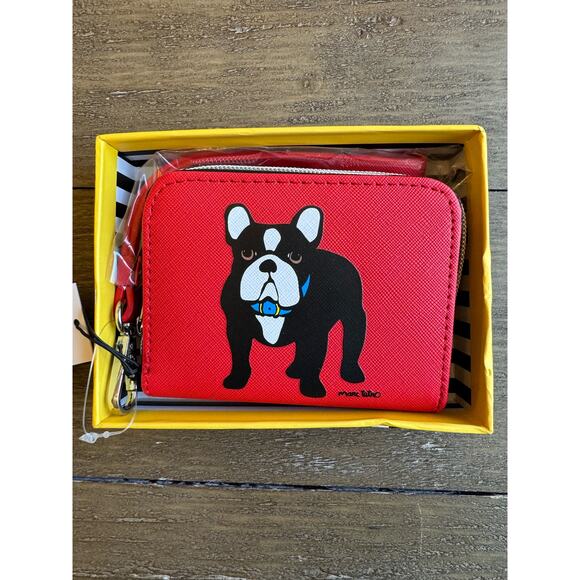 Marc Tetro Red Frenchie NWT Box and in Polly Wristlet Wallet Striped Interior - Picture 2 of 9